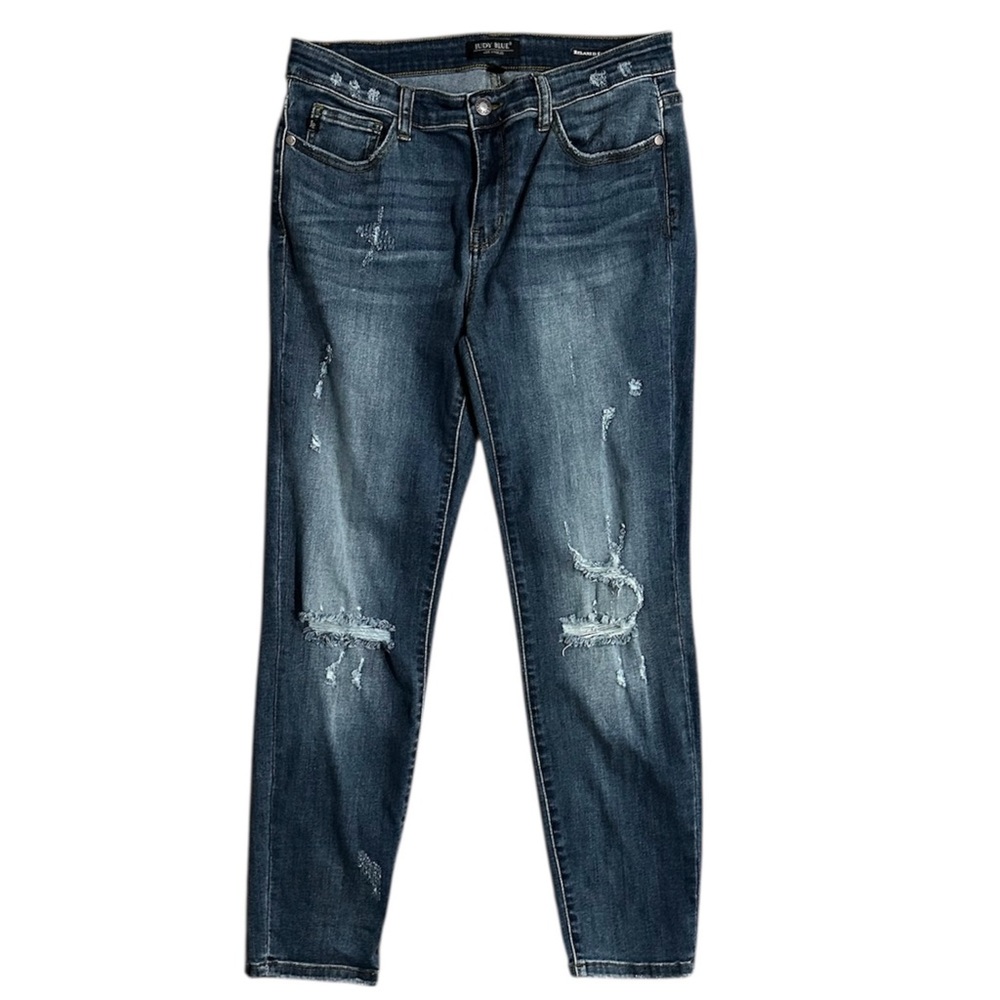 Judy Blue Farrah Mid-Rise Relaxed Fit Distressed Stretch Jeans JB8271DK Sz 15/32